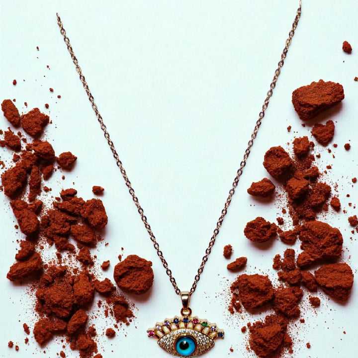 Evil Eye Pendant Necklace with Multi-Color Stones