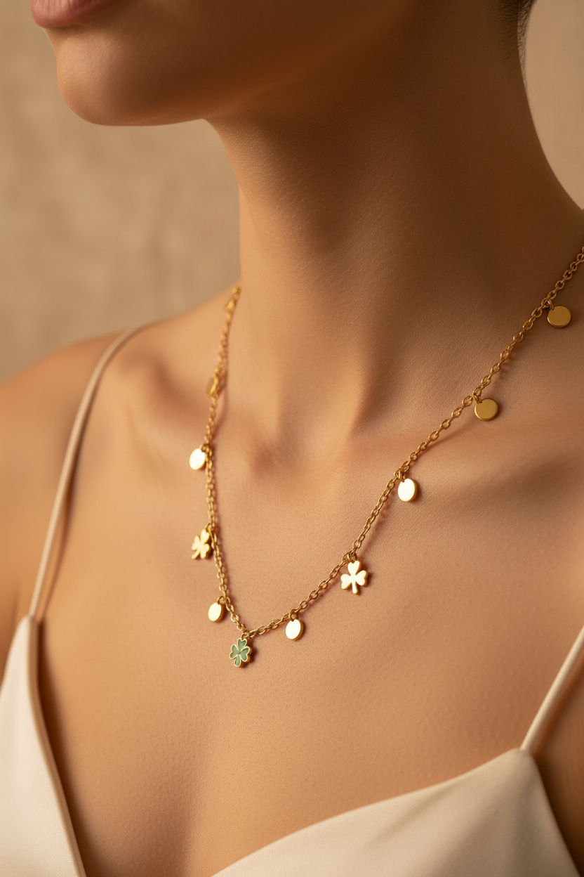 Golden Charm Clover Necklace