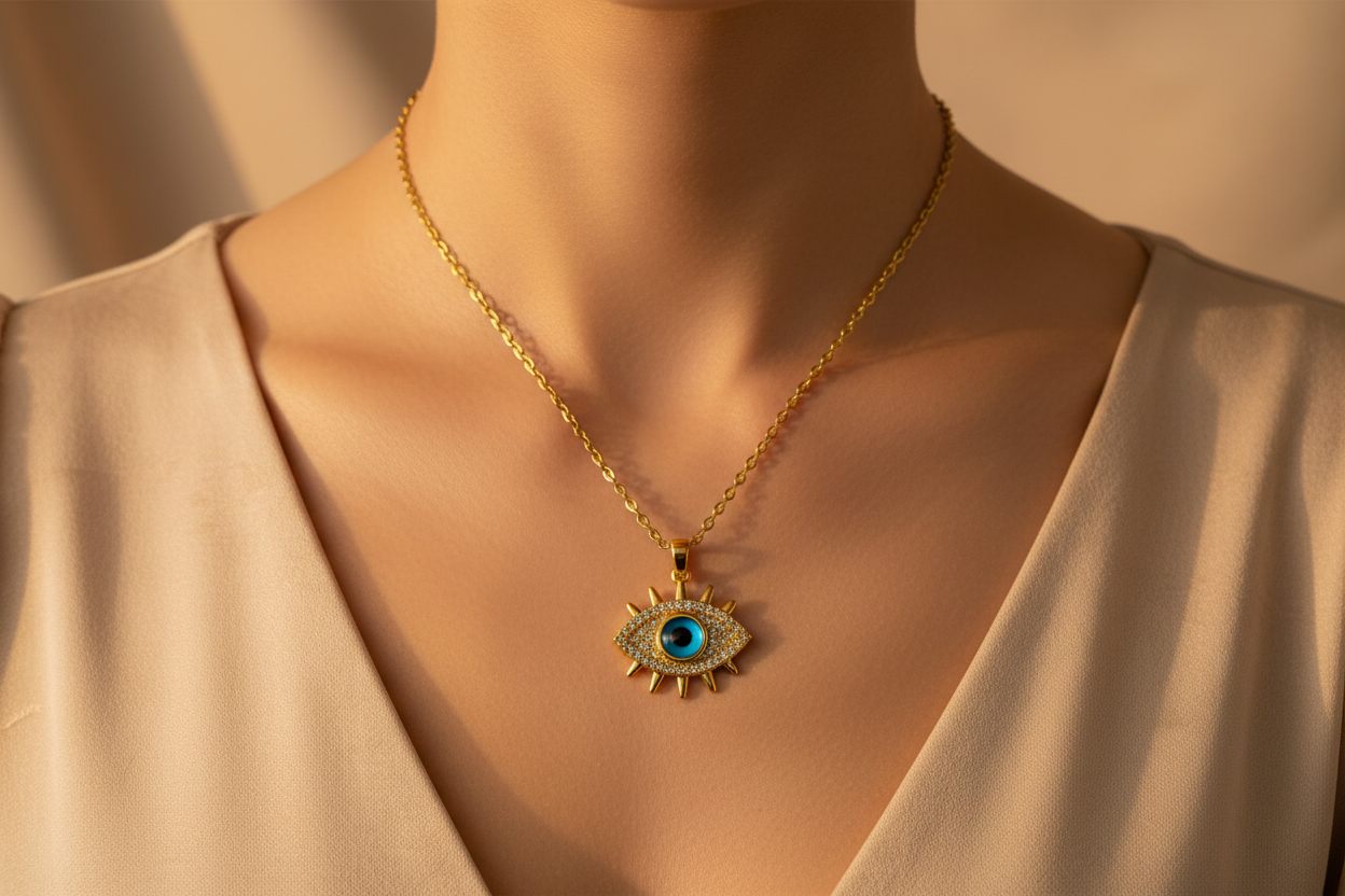Golden Evil Eye Pendant Necklace