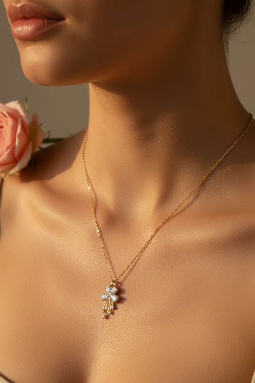 Golden Floral Charm Necklace