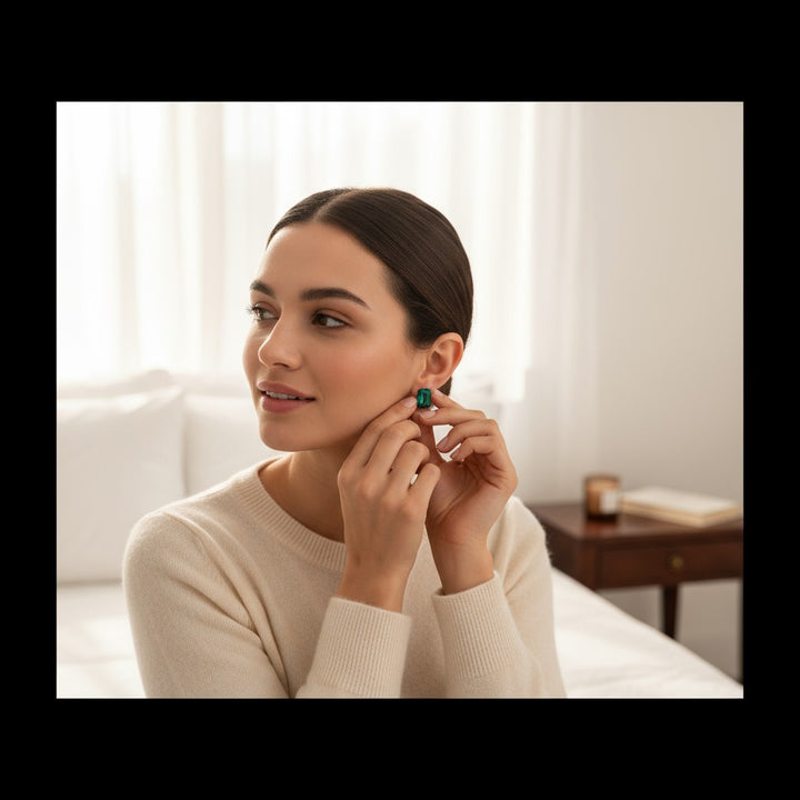 Green Crystal Anti-Tarnish Stud Earrings for Women//Emerald Glow