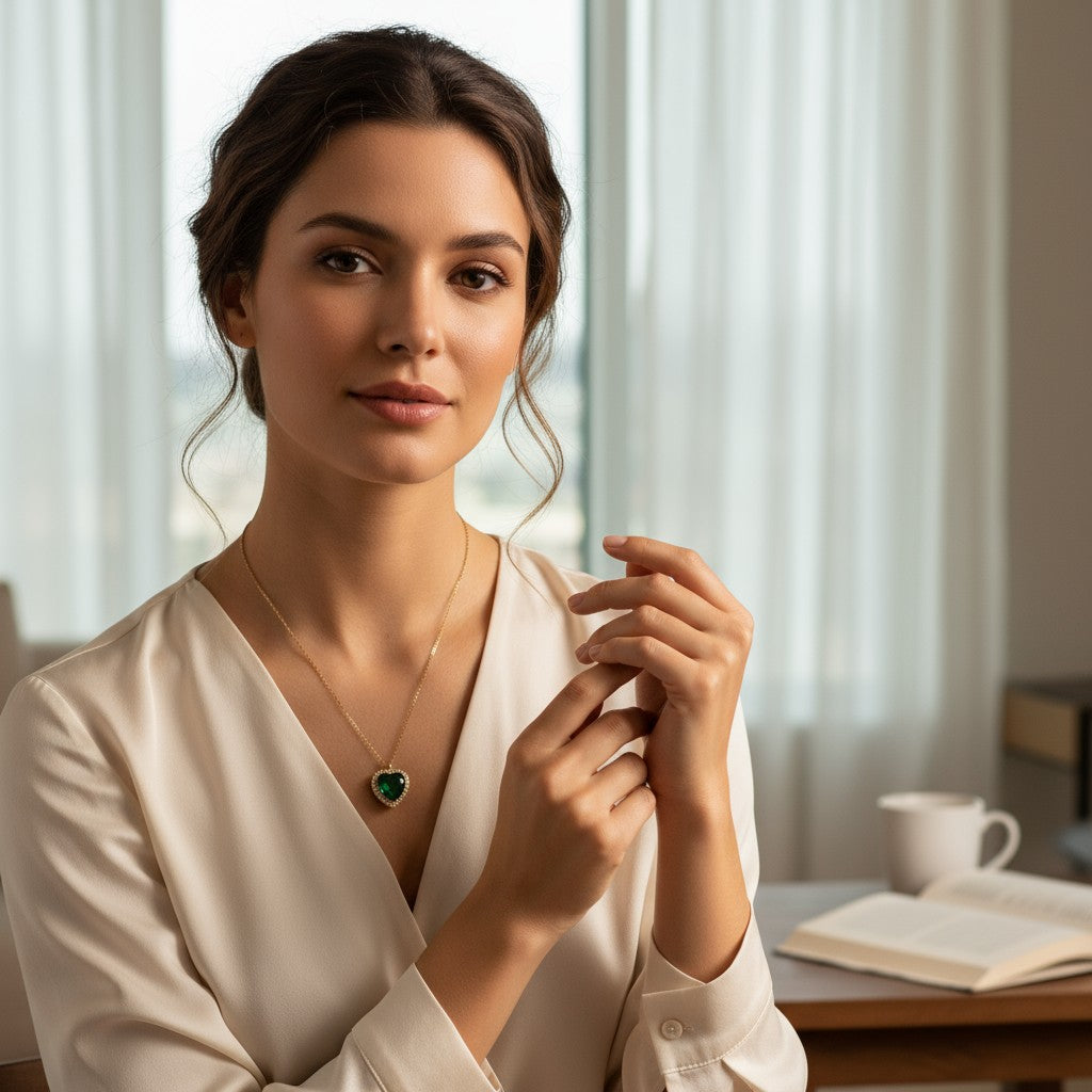 Love's Deep Green Emerald Heart Necklace