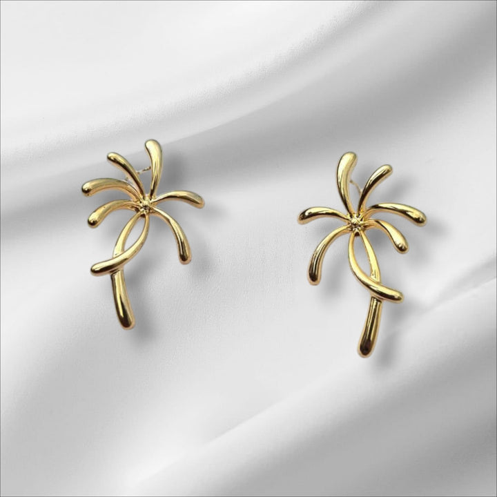 Palm Bloom Gold Statement Earrings