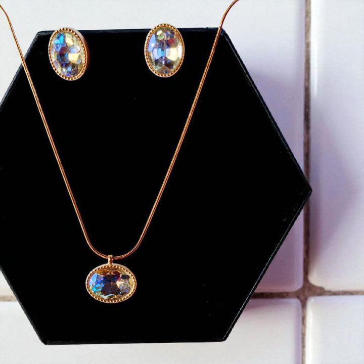 Radiant Oval Crystal Necklace & Earring Set