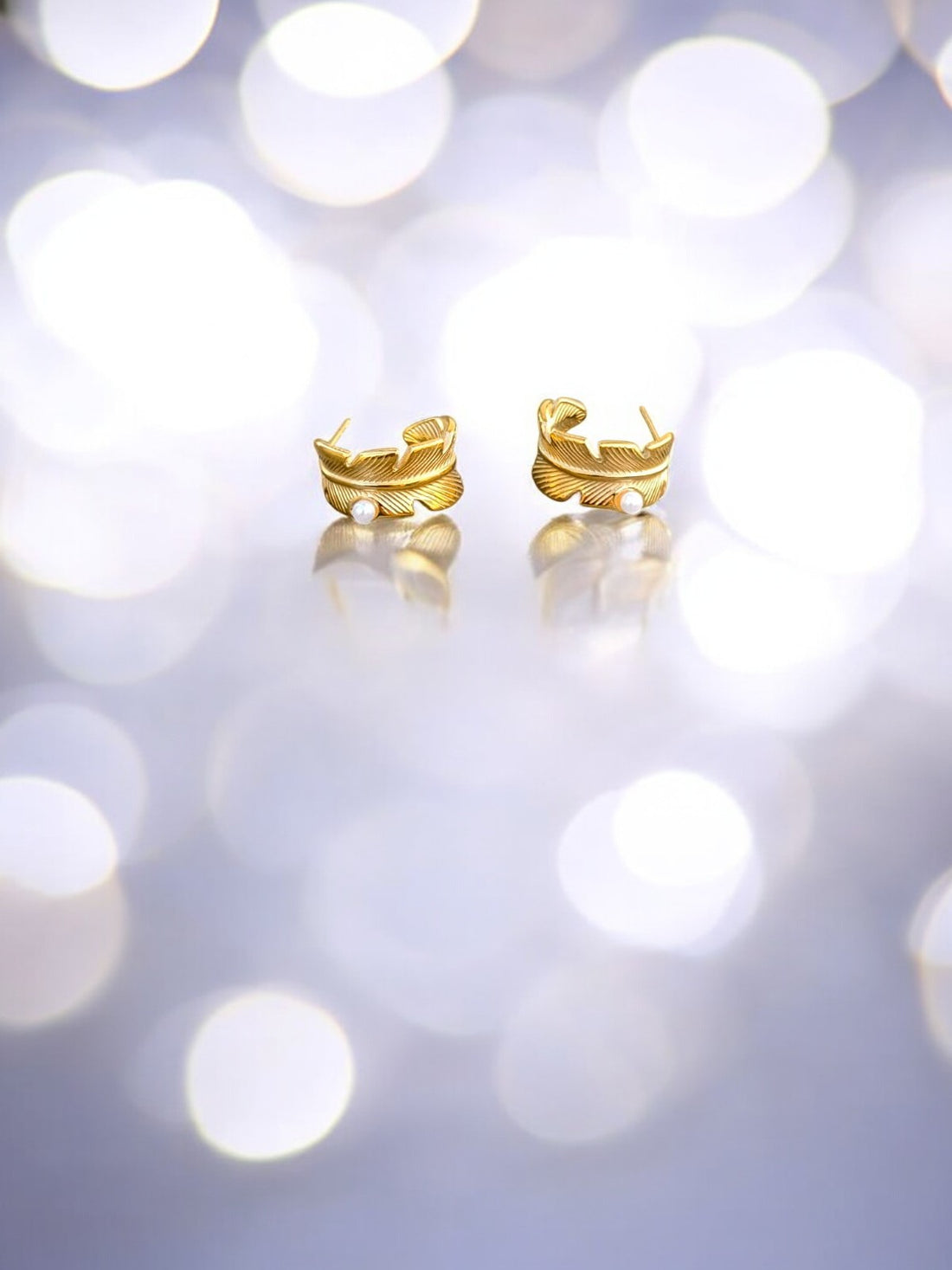 Gold Leaf Anti-Tarnish Earrings with Pearl Accent