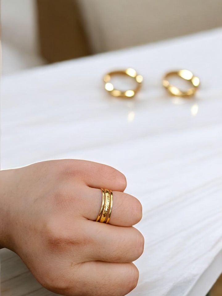 Triple Stack Gold Ring- 18K Gold Plated-Adjustable
