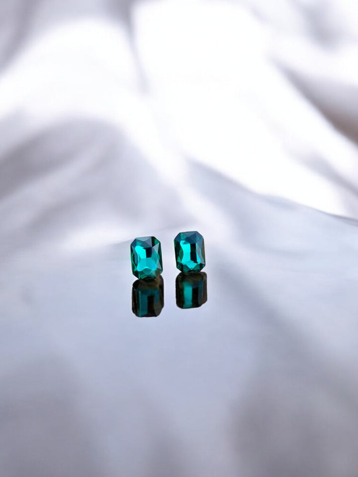 Green Crystal Anti-Tarnish Stud Earrings for Women//Emerald Glow