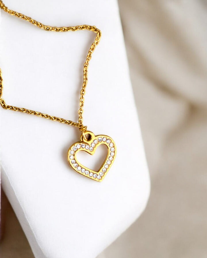Golden Love Sparkle Heart Pendant Necklace