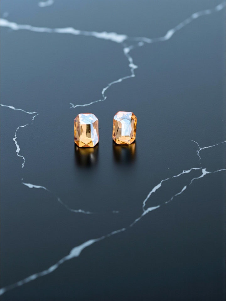 Golden Glow Emerald-Cut Crystal Stud Earrings