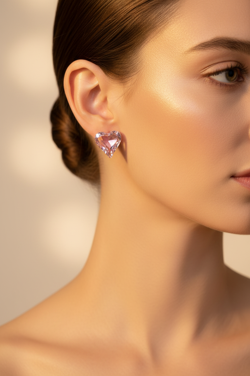 Diamond Heart Solitaire Studs