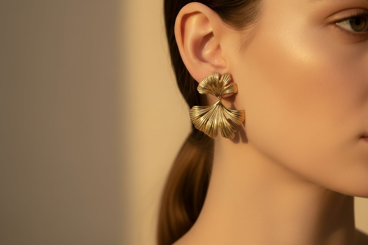 Golden Statement Ginkgo Fan Earrings