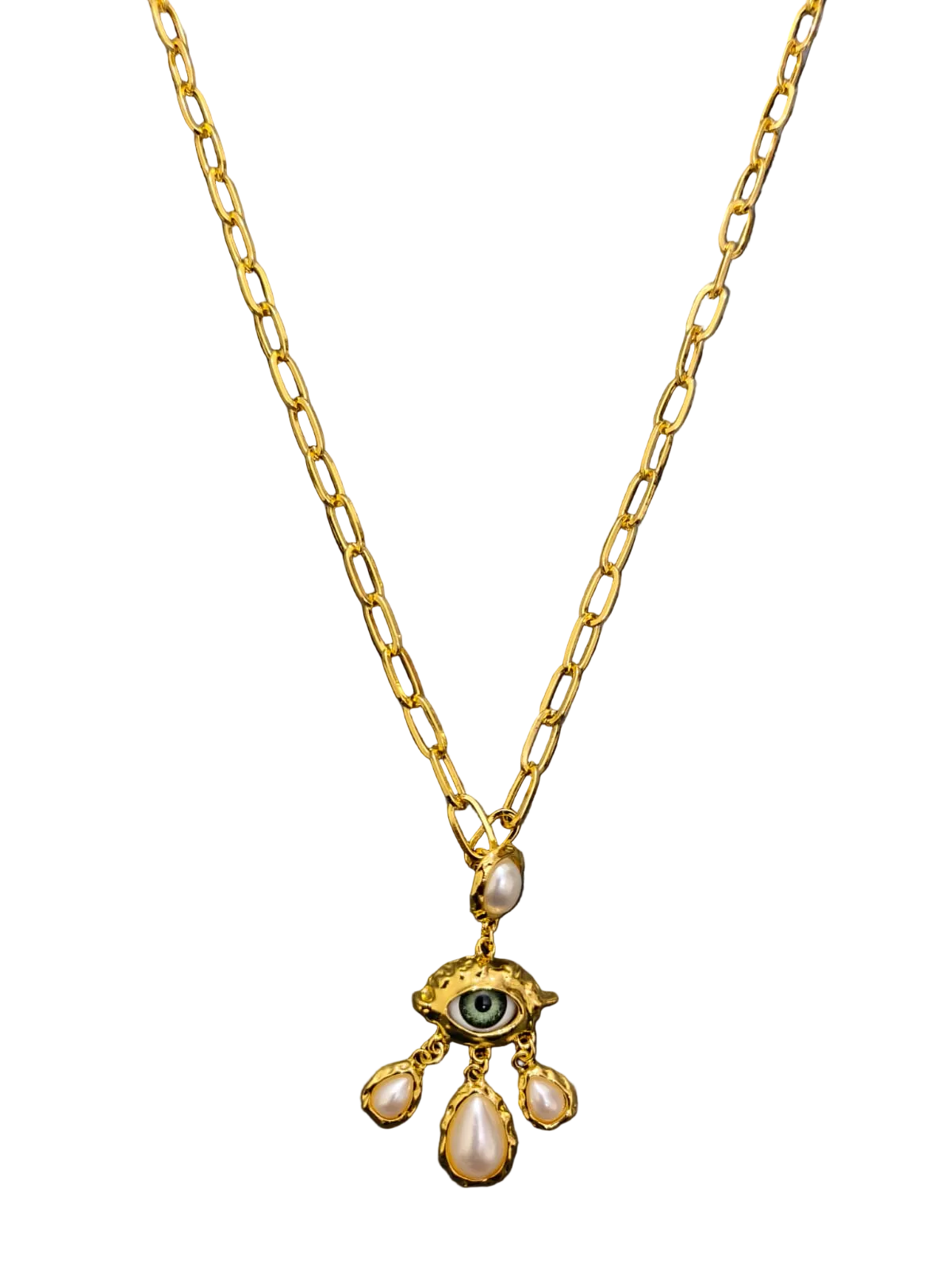Evil Eye Pearl Pendant Necklace for Women | Gold Chain Statement Necklace
