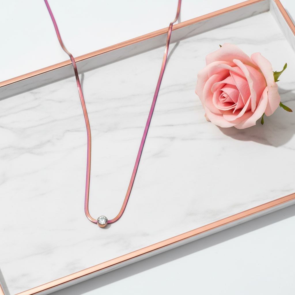 Rainbow Snake Chain Necklace with Solitaire Stone | Minimalist Colorful Necklace for Women