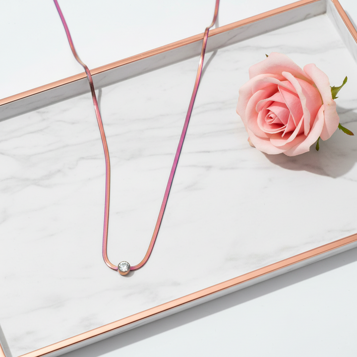 Rainbow Snake Chain Necklace with Solitaire Stone | Minimalist Colorful Necklace for Women