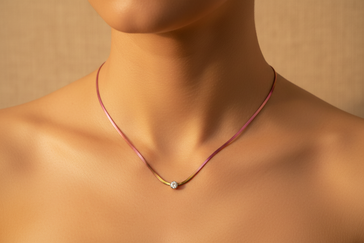 Rainbow Snake Chain Necklace with Solitaire Stone | Minimalist Colorful Necklace for Women