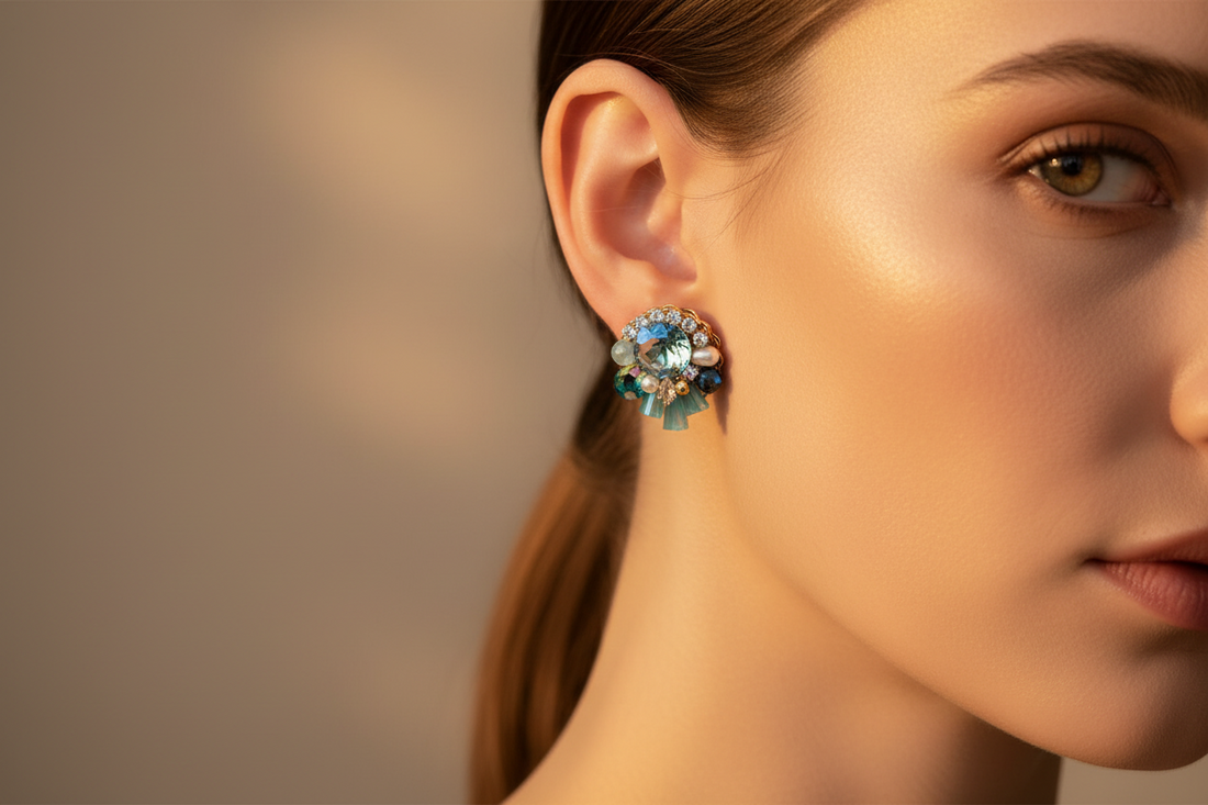 Iridescent Crystal Cluster Stud Earrings | Statement Earrings for Women