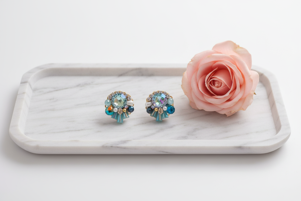 Iridescent Crystal Cluster Stud Earrings | Statement Earrings for Women