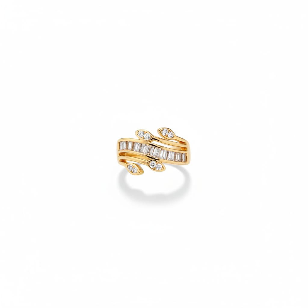 Tripti Creations Elegant Gold-Tone Wave Diamond Ring for Women | Adjustable Fashion Ring