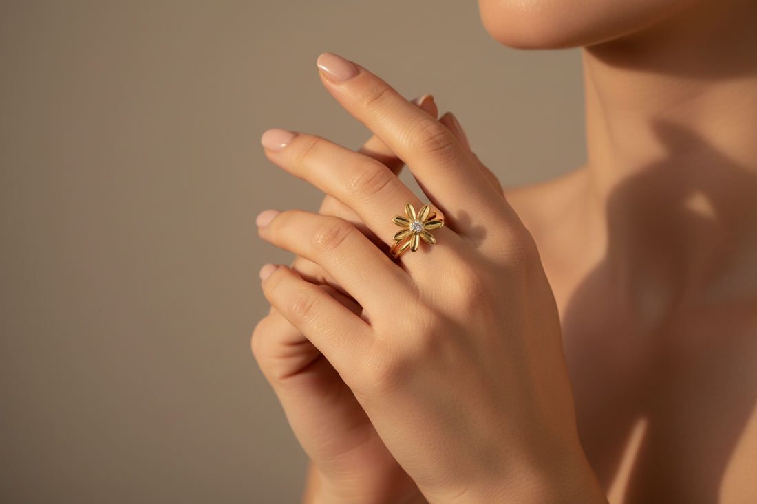 Minimal Gold Flower Ring for Women | Elegant Floral Statement Ring