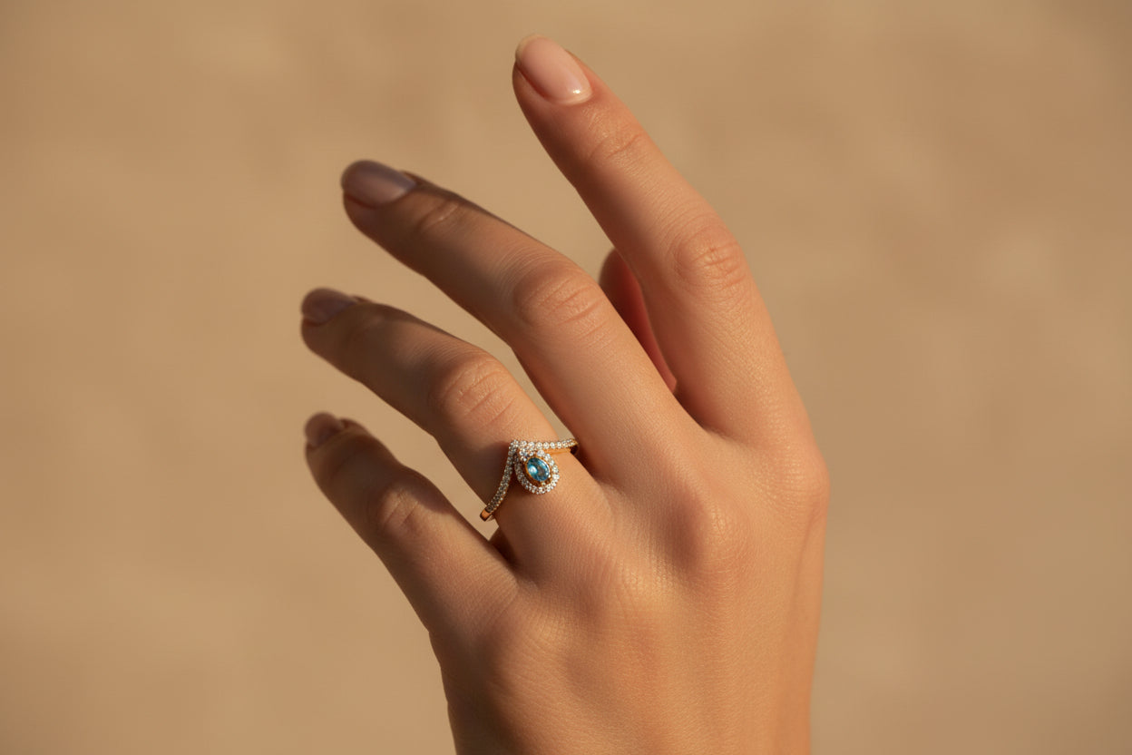 Evil Eye Heart Gold Ring for Women | Adjustable Crystal Protection Ring