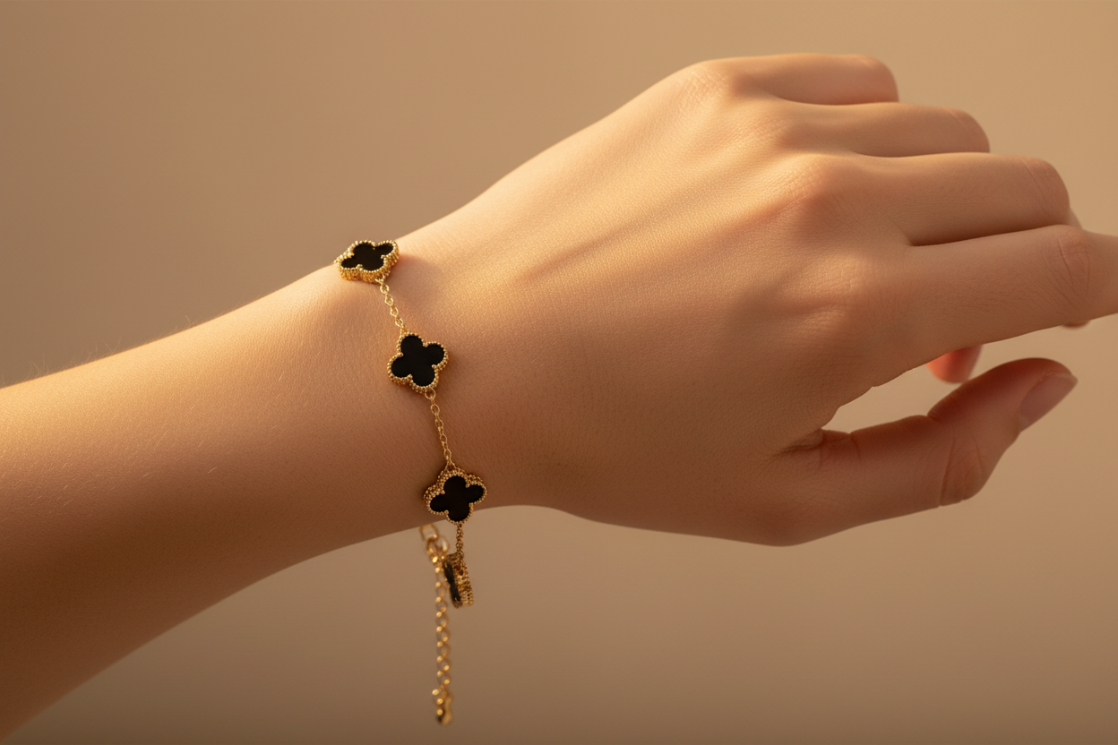 Black Clover Gold Bracelet for Women | Minimalist Four Leaf Charm Bracelet