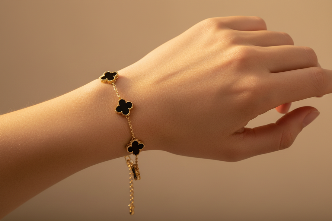 Black Clover Gold Bracelet for Women | Minimalist Four Leaf Charm Bracelet