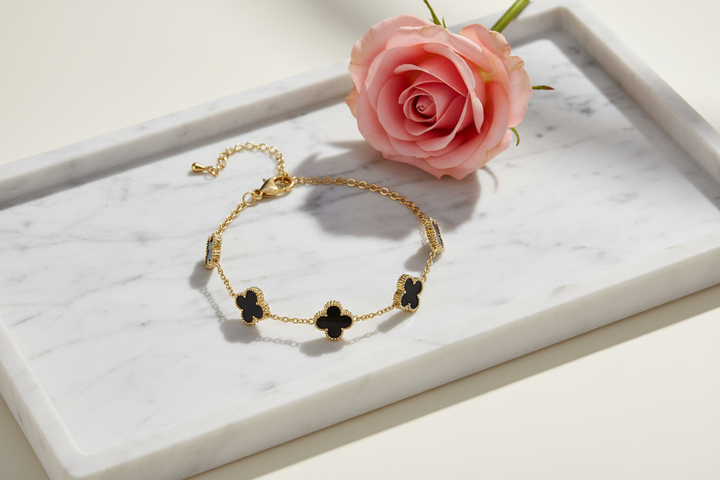 Black Clover Gold Bracelet for Women | Minimalist Four Leaf Charm Bracelet