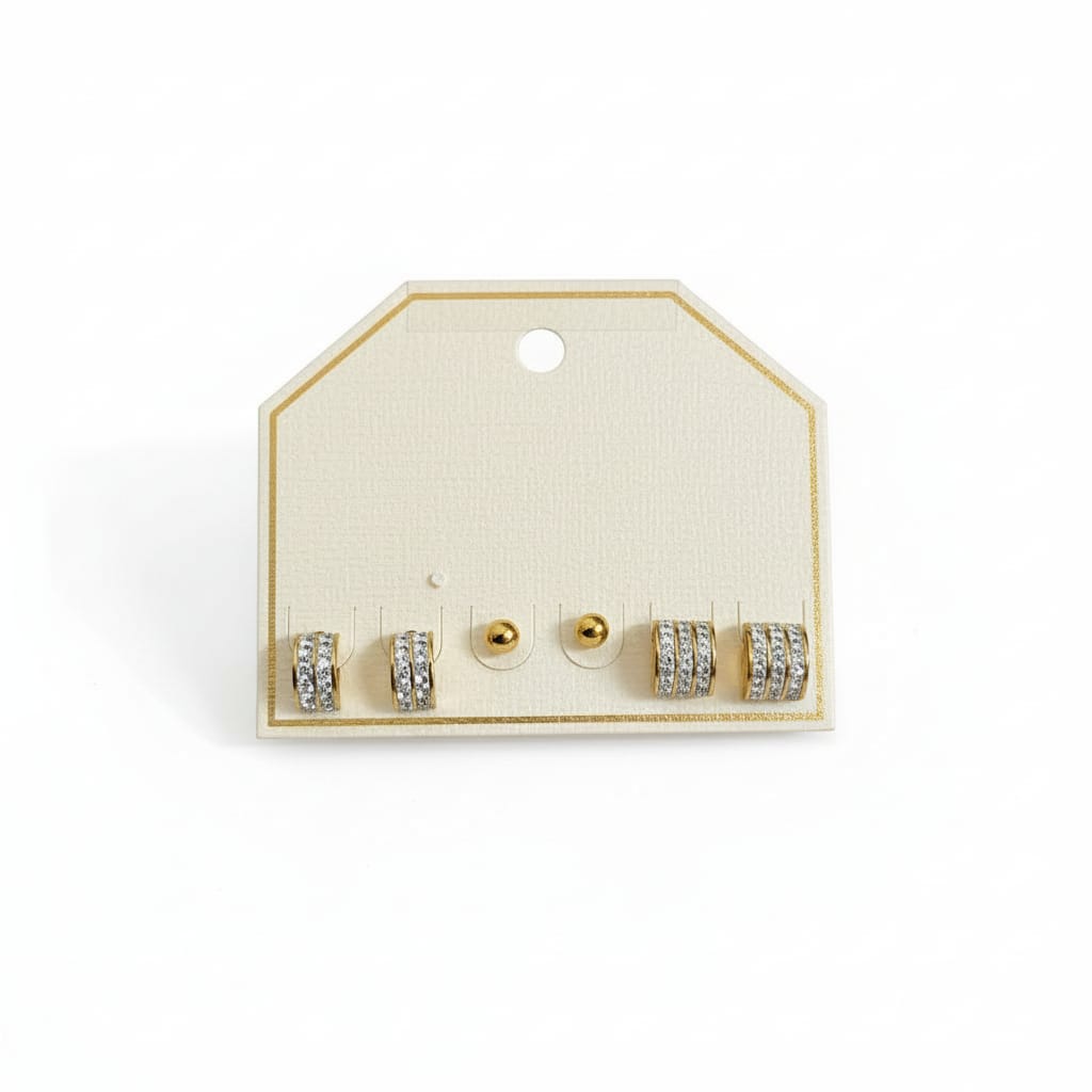 Gold Triple Piercing Earrings Set | CZ Mini Hoops & Ball Stud Combo for Women