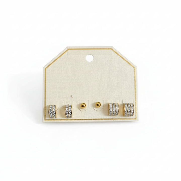 Gold Triple Piercing Earrings Set | CZ Mini Hoops & Ball Stud Combo for Women