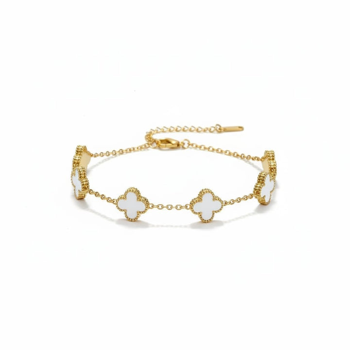 White Clover Gold Bracelet for Women | Stainless Steel Four Leaf Charm Bracelet