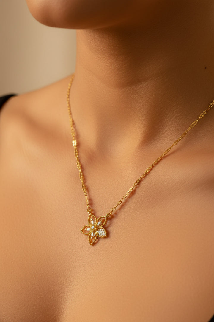 Bloom Grace Anti-Tarnish Floral Pendant Necklace – 18K Gold Plated Necklace for Women