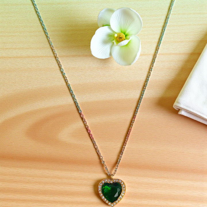 Love's Deep Green Emerald Heart Necklace