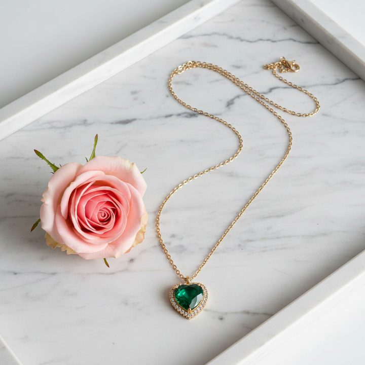 Love's Deep Green Emerald Heart Necklace