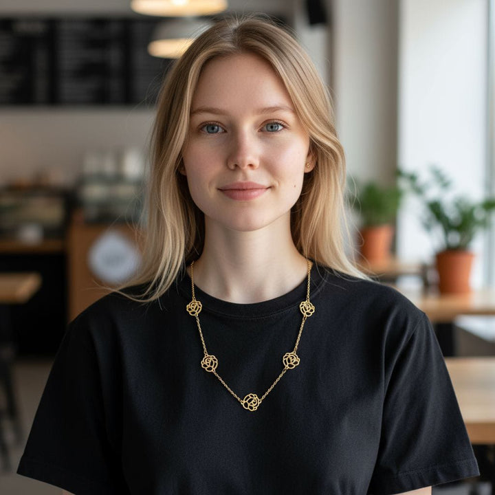 Golden Bloom Rose Motif Necklace