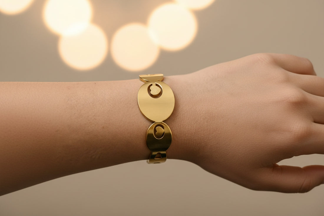 Gold Finish Heart Lock Statement Bracelet for Women | Modern Minimal Bracelet