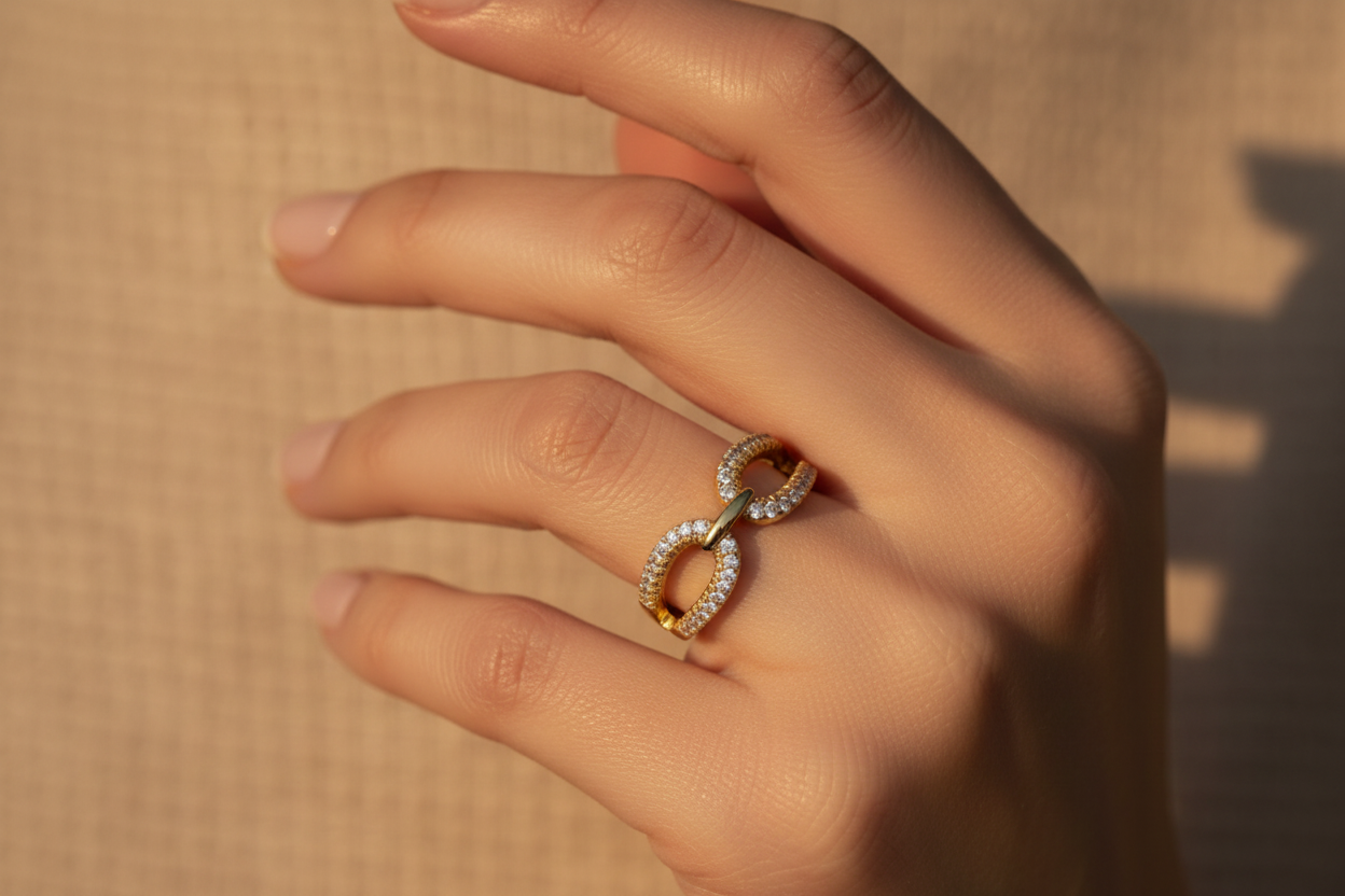 Infinity Knot Gold Ring for Women | Crystal Studded Adjustable Fashion Ring