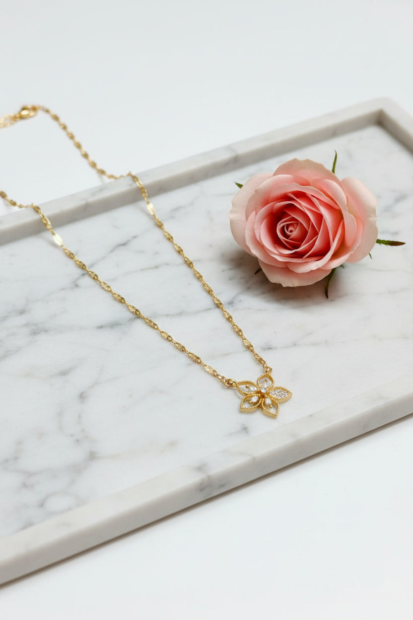 Bloom Grace Anti-Tarnish Floral Pendant Necklace – 18K Gold Plated Necklace for Women