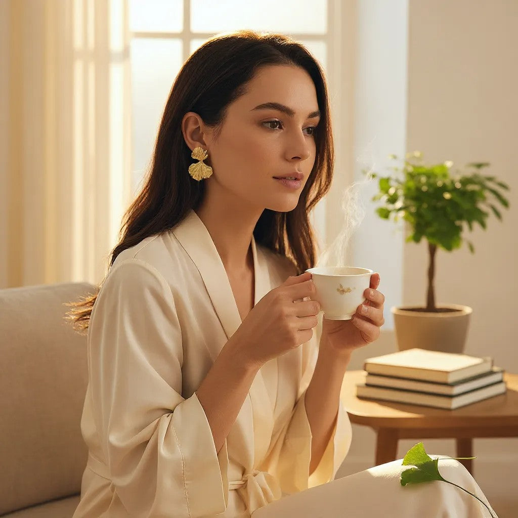 Golden Statement Ginkgo Fan Earrings