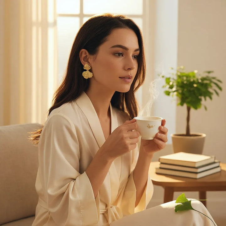 Golden Statement Ginkgo Fan Earrings