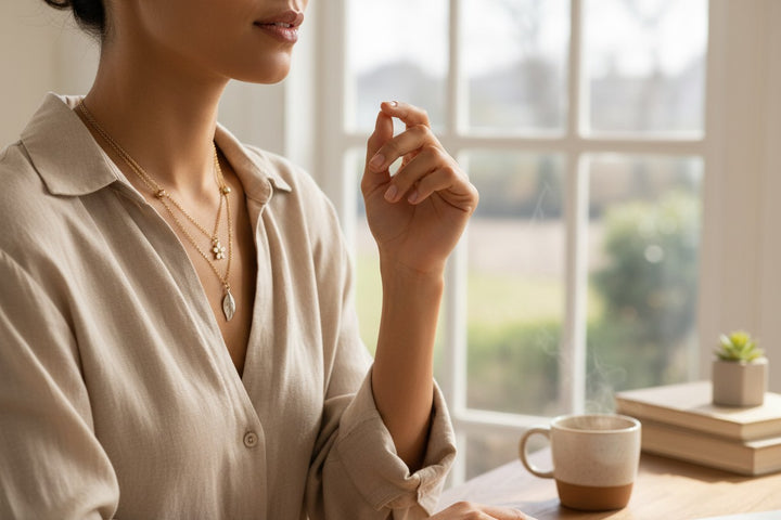 Golden Bloom Leaf Double Layer Necklace | Minimal Floral Pendant Necklace for Women