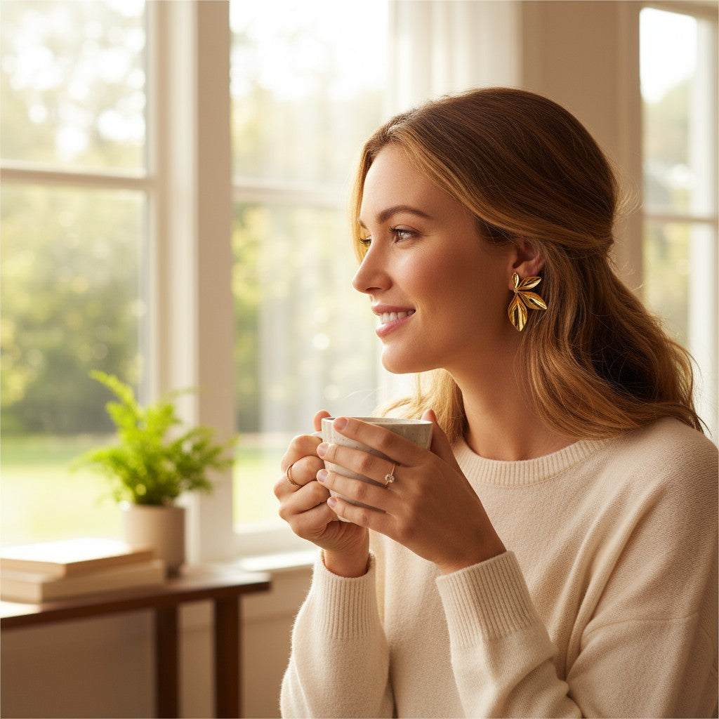 Golden Leaf-Inspired Stud Earrings