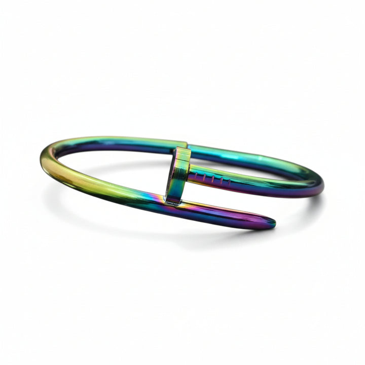 Rainbow Nail Cuff Bracelet for Women | Multicolor Stainless Steel Open Bangle