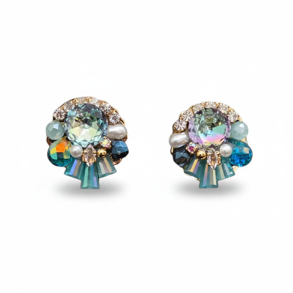 Iridescent Crystal Cluster Stud Earrings | Statement Earrings for Women