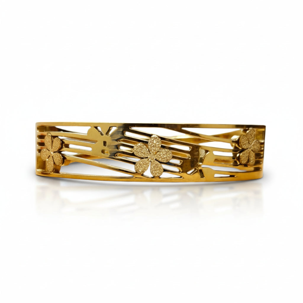 Gold Finish Floral Cutwork Cuff Bracelet for Women | Elegant Statement Adjustable Bangle