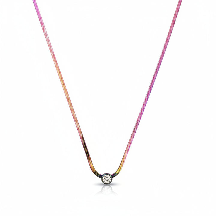 Rainbow Snake Chain Necklace with Solitaire Stone | Minimalist Colorful Necklace for Women