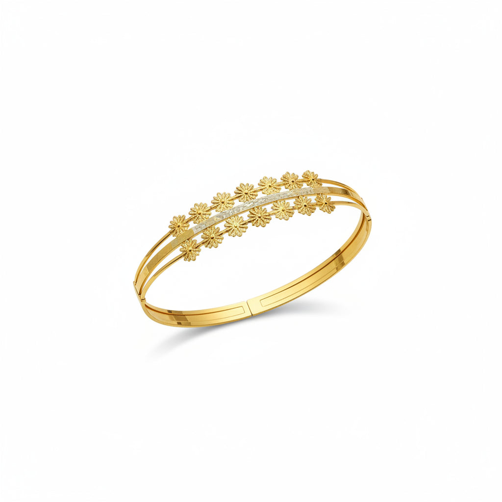Gold Finish Floral Cuff Bracelet for Women | Elegant Daily Wear Statement Bracelet
