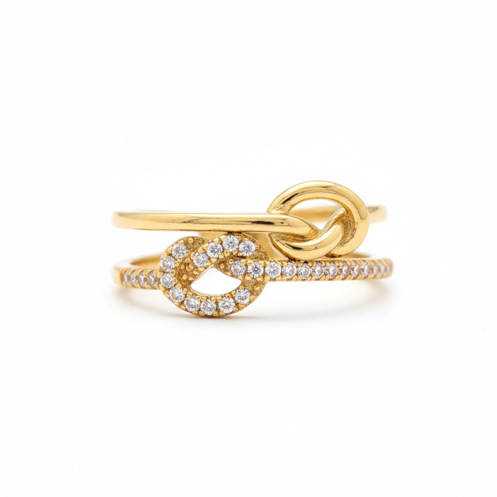 Infinity Knot Diamond-Style Ring for Women | Gold Finish Adjustable Statement Ring