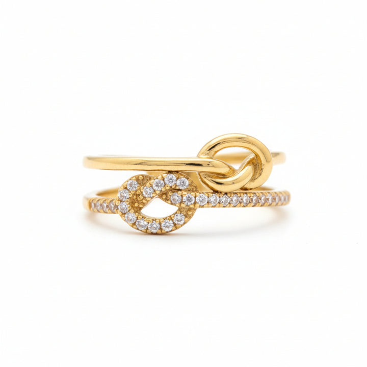Infinity Knot Diamond-Style Ring for Women | Gold Finish Adjustable Statement Ring